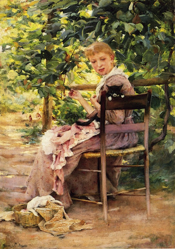 Francis Coates Jones - Sewing in the Garden