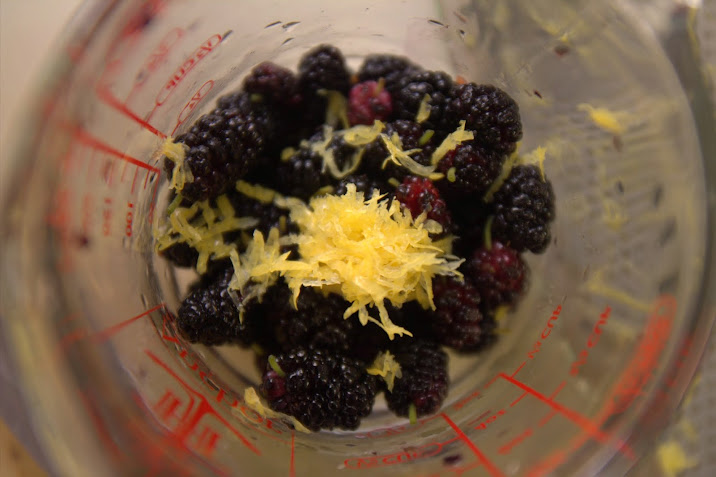 reserved mulberries and lemon zest