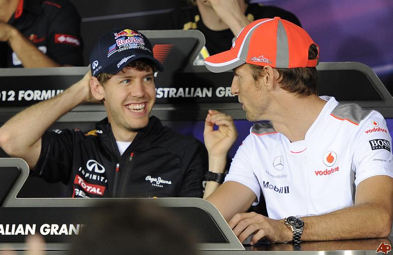 Себастьян Феттель и Дженсон Баттон на пресс-конференции в четверг на Гран-при Австралии 2012