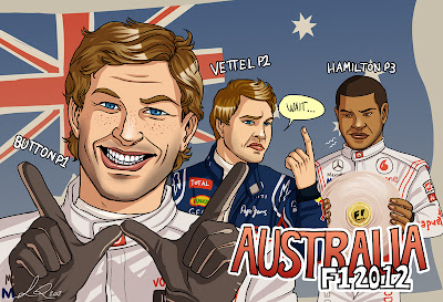 Дженсон Баттон Себастьян Феттель Льюис Хэмилтон Альберт-Парк подиум палец карикатуры Yelaeve Гран-при Австралии 2012