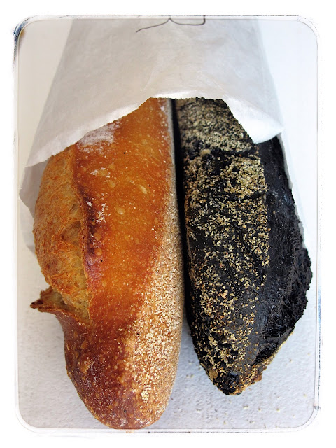 Gontron Cherrier, squid ink baguette, normal baguette. Paris pic:kerstin rodgers