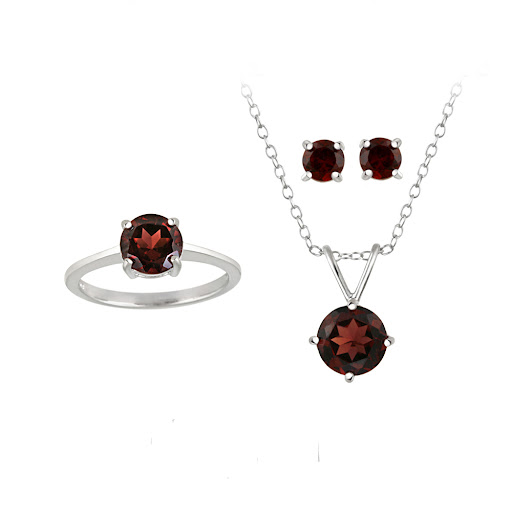 Sterling Silver 4.6ct Garnet Pendant, Earrings & Ring Solitaire Set 