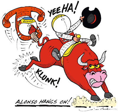 Фернандо Алонсо на хвосте Льюиса Хэмилтона и Red Bull - комикс Jim Bamber по Гран-при США 2012