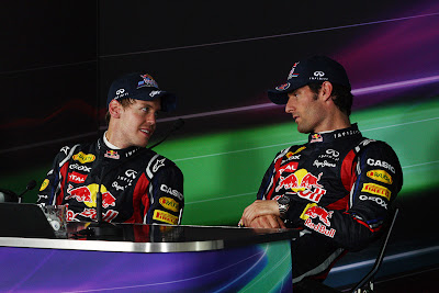 Себастьян Феттель и Марк Уэббер на пресс-конференции после гонки на Гран-при Кореи 2011
