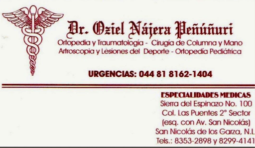 Dr. Oziel Nájera Peñúñuri. Médico Cirujano Traumatológico Ortopedista., Sierra de Espinazo 100, colonia las puentes, 66460 San Nicolás de los Garza, N.L., México, Cirujano | NL