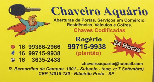Chaveiro Aquário, R. Bernardino de Campos, 1001 - Subsolo - Centro, Ribeirão Preto - SP, 14015-130, Brasil, Serviços_Chaveiros, estado São Paulo