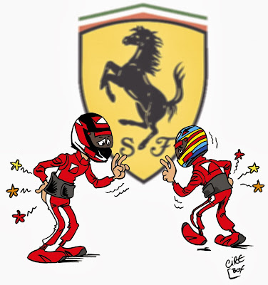 Кими Райкконен и Фернандо Алонсо с проблемами со спиной в Ferrari 2014 - комикс Cirebox