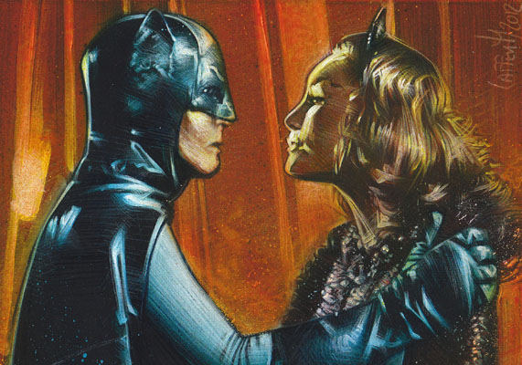 Return to gallery Adam West and Julie Newmar, Batman and Catwoman, ACEO Sketch Card by Jeff Lafferty