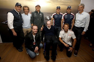 Фрэнк Уильямс со своими бывшими пилотами отмечает 600-ую гонку Williams на Гран-при Великобритании 2013
