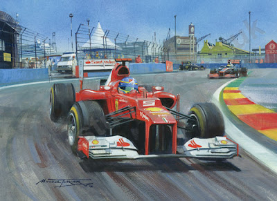 Фернандо Алонсо за рулем Ferrari в Валенсии на Гран-при Европы 2012 - картина Michael Turner
