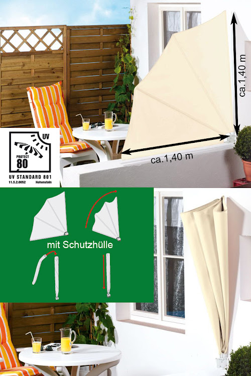 Balkon SichtschutzFächer Balkonfächer Sonnenblende Seitenblende Beige