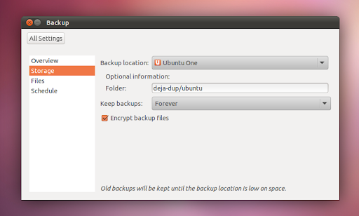  Ubuntu One podpora v Deja Dup
