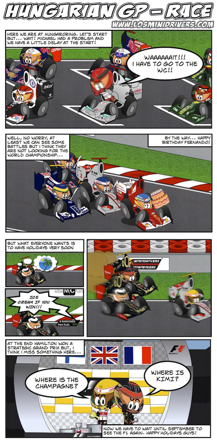 комикс Los MiniDrivers по гонке на Гран-при Венгрии 2012