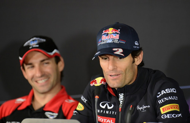 Тимо Глок и Марк Уэббер на пресс-конференции в четверг на Гран-при Германии 2012