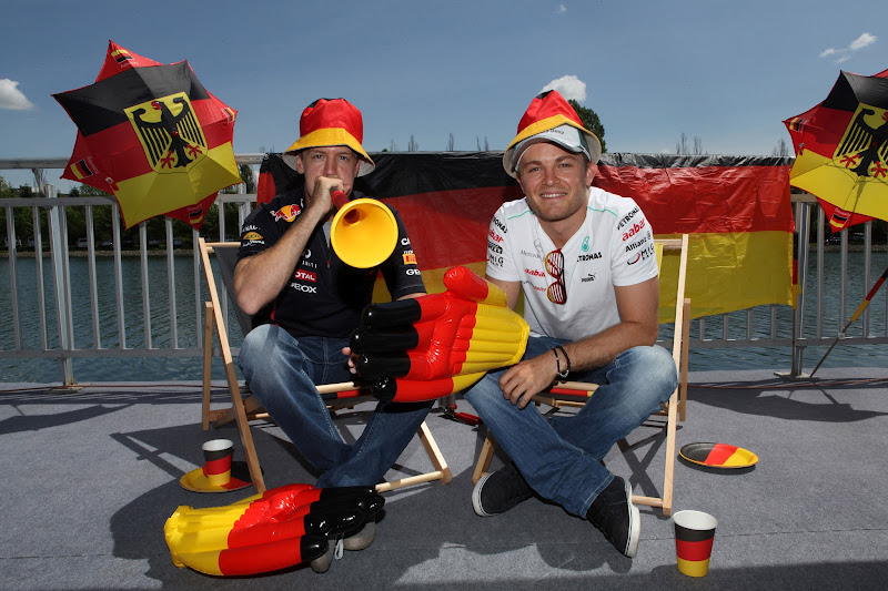 Себастьян Феттель и Нико Росберг болеют за Германию на Гран-при Канады 2012