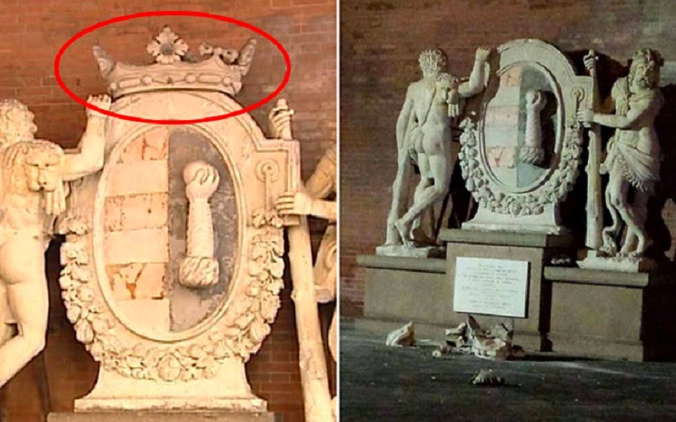 Tourists posing for selfie wreck Italian monument Tourists posing for selfie wreck Italian monument