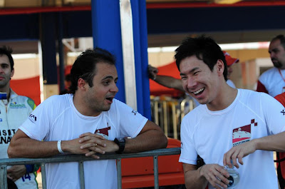 Фелипе Масса и Камуи Кобаяши на картинговой гонке во Флорианополисе - январь 2013
