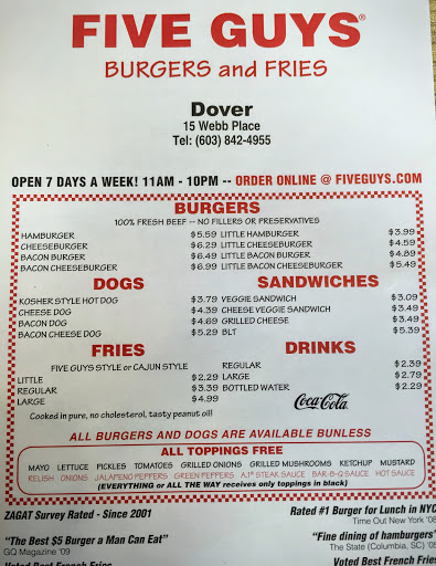 Fast Food Restaurant «Five Guys», reviews and photos, 15 Webb Pl, Dover, NH 03820, USA