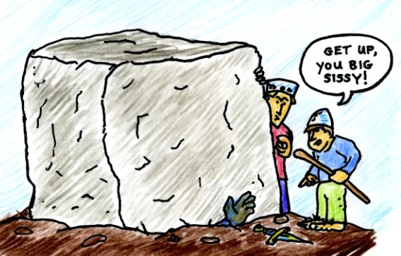 Halfling to fighter under huge stone: Get up, you big sissy!