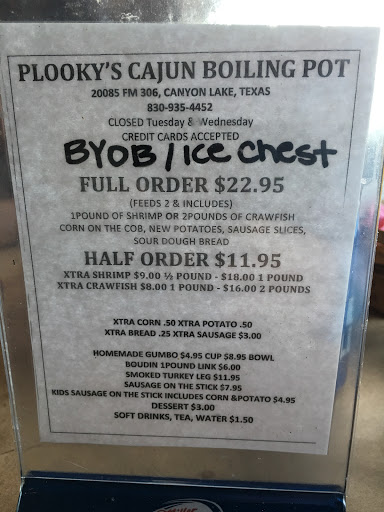 Cajun Restaurant «Plookys Cajun Boilin Pot», reviews and photos, 20085 FM306, Canyon Lake, TX 78133, USA
