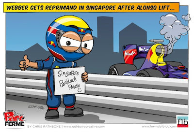 Марк Уэббер ловит машину до паддока Сингапура - комикс Chris Rathbone по Гран-при Сингапура 2013
