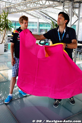 Себастьян Феттель и розовый плащ на Гран-при Европы 2011