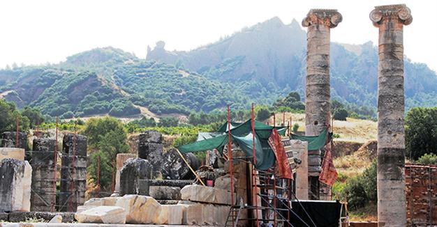 Near East: Historic columns of Sardis in for cleaning