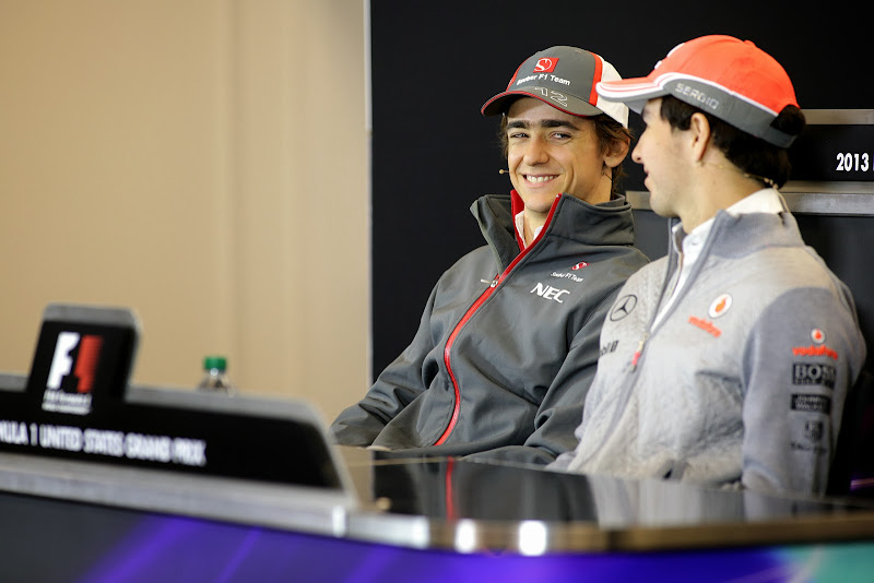 Эстебан Гутьеррес и Серхио Перес на пресс-конференции в четверг на Гран-при США 2013