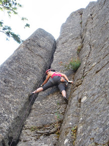 Climbing Reach Deep (5.7), an offwidth