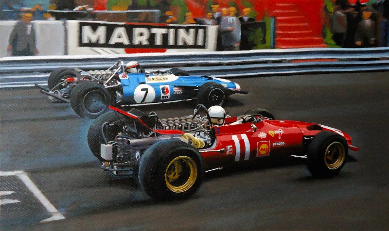 Крис Эймон на Ferrari и Джеки Стюарт на Matra отправляются со старта Гран-при Монако 1969 - картина Roman Goloseev