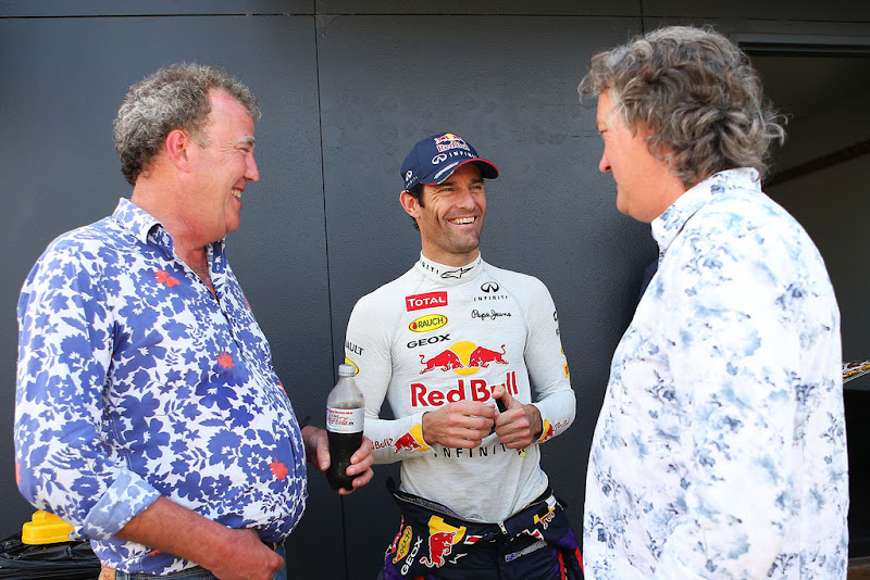 Марк Уэббер в компании с Джереми Кларксоном и Джеймсом Мэем на фестивале Top Gear в Сиднее 10 марта 2013