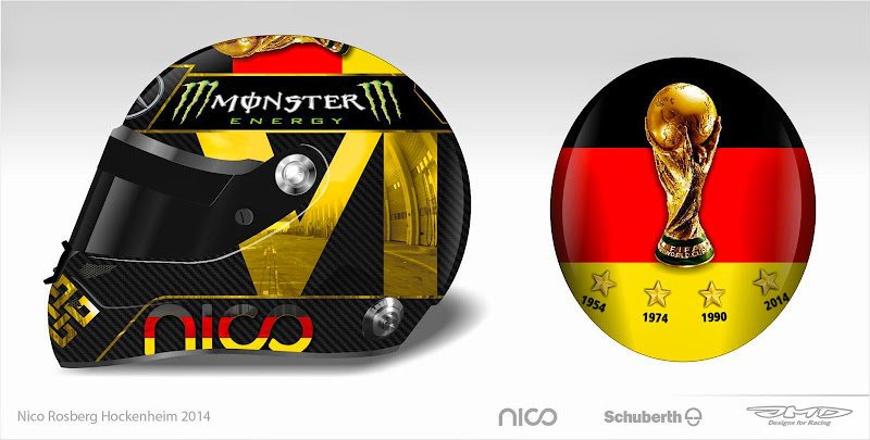 шлем Нико Росберга в честь победы Германии в чемпионате мира по футболу для Гран-при Германии 2014