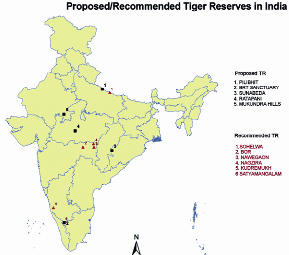 proposed Tiger Reserves in India Map ProjecT Tiger