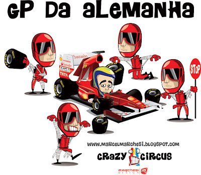 механики Ferrari подводят Фелипе Массу на Гран-при Германии 2011 - иллюстрация Crazy Circus Marchesi Design