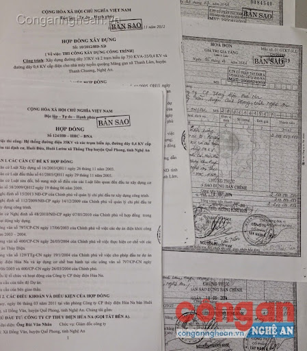 Một số hồ sơ, tài liệu giả mà Công ty Tây Nam Á trình Công ty Điện lực Nghệ An để được chỉ định thầu