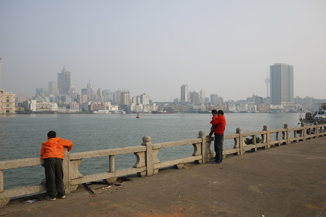 view of Macau from across the harbor in Zhuhai