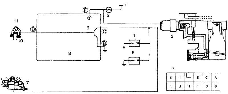Схема системы холостого хода и прекращения подачи топлива при снижении оборотов двигателя – модели Mazda 121