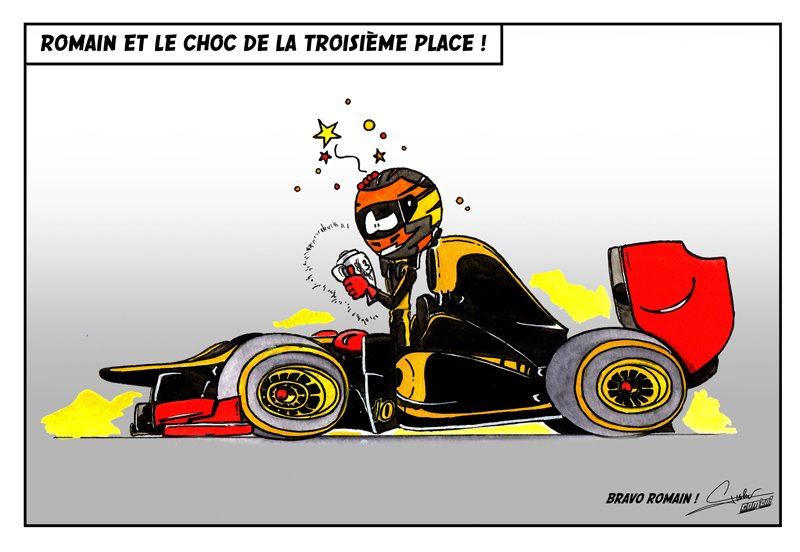 Ромэн Грожан третий за Lotus на Гран-при Бахрейна 2012 - комикс Quentin Guibert