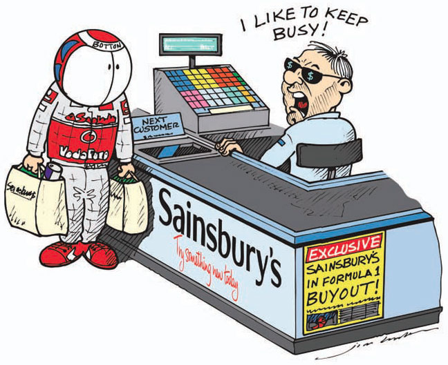 Дженсон Баттон и Берни Экклстоун в Sainsbury's - комикс Jim Bamber