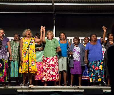 Christians from the Lajamanu language group share a worship song at the annual Katherine Christian Convention held annually in Katherine, Australia. Christians from the Lajamanu language group share a worship song at the annual Katherine Christian Convention held annually in Katherine, Australia.