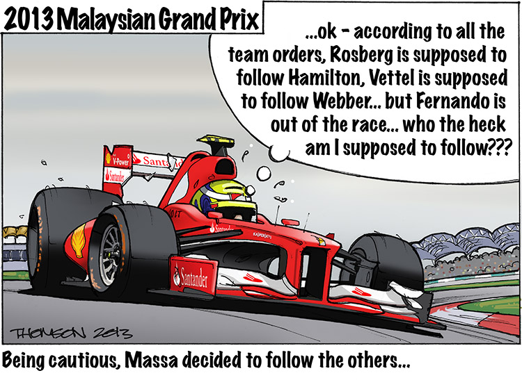 Фелипе Масса о командной тактике на Гран-при Малайзии 2013 - комикс Bruce Thomson