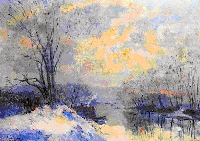 Albert Lebourg - The small branche of the Seine at Bras Meudon, Snow and Sunlight