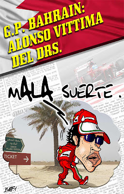 Фернандо Алонсо - жертва DRS - комикс Baffi по Гран-при Бахрейна 2013