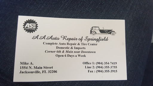 Tire Shop «A A Auto Repair of Springfield», reviews and photos, 1554 Main St N, Jacksonville, FL 32206, USA