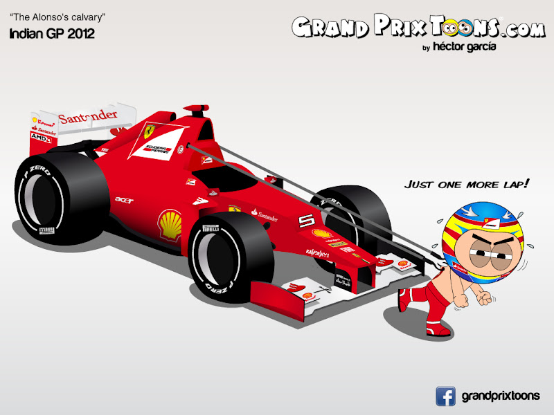 Фернандо Алонсо тащит за собой Ferrari - комикс Grand Prix Toons по Гран-при Индии 2012