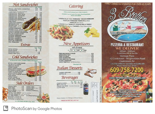 Pizza Restaurant «3 Brothers Pizza Restaurant», reviews and photos, 42 Wrightstown Cookstown Rd, Cookstown, NJ 08511, USA