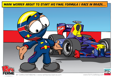 Марк Уэббер в последней гонке за Red Bull - комикс Chris Rathbone по Гран-при Бразилии 2013