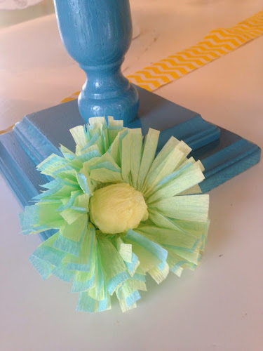 Crepe paper flowers, yellow and turqoise bridal shower