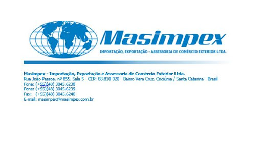Masimpex - Importação, Exportação e Assessoria de Comércio Exterior, R. Melvin Jones, 180 - Centro, Criciúma - SC, 88802-230, Brasil, Empresa_de_Exportao, estado Santa Catarina