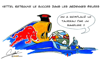 комикс Quentin Guibert по Гран-при Бельгии 2011 о Себастьяне Феттеле и причине его успеха